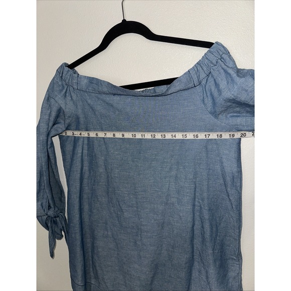 Free People Blouse Top Shirt Women's S Small Blue Off The Shoulder Chambraytunic - Picture 7 of 10
